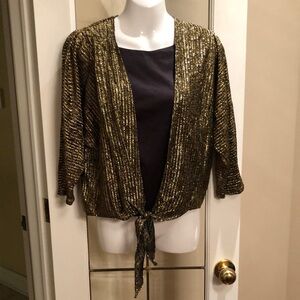Vintage Gold And Black Tie-Front Blouse